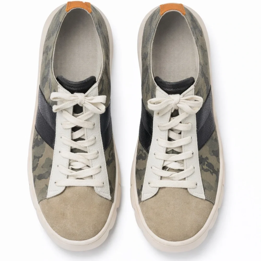 Bernardo Camo Leather Suede Lace-Up Sneakers Size 8 Chunky Lug Sole